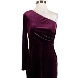 Alex & Eve Women's Cocktail Dress Size 6 Burgundy Red Velvet One Shoulder Sheath